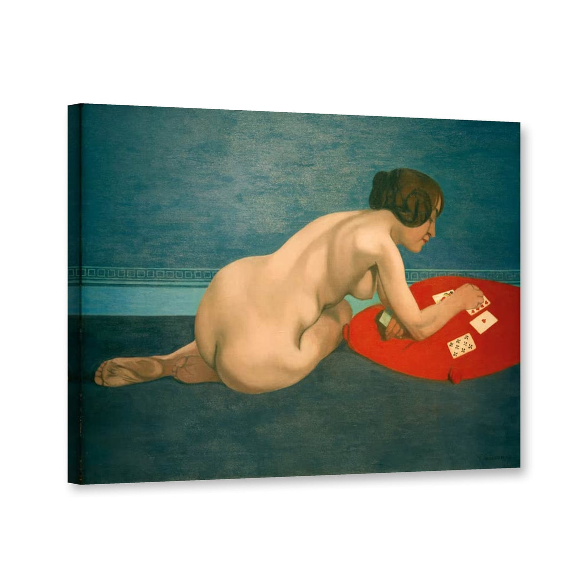 Die Patience, Akt mit Spielkarten von Félix Vallotton als Leinwand – Perspektivansicht