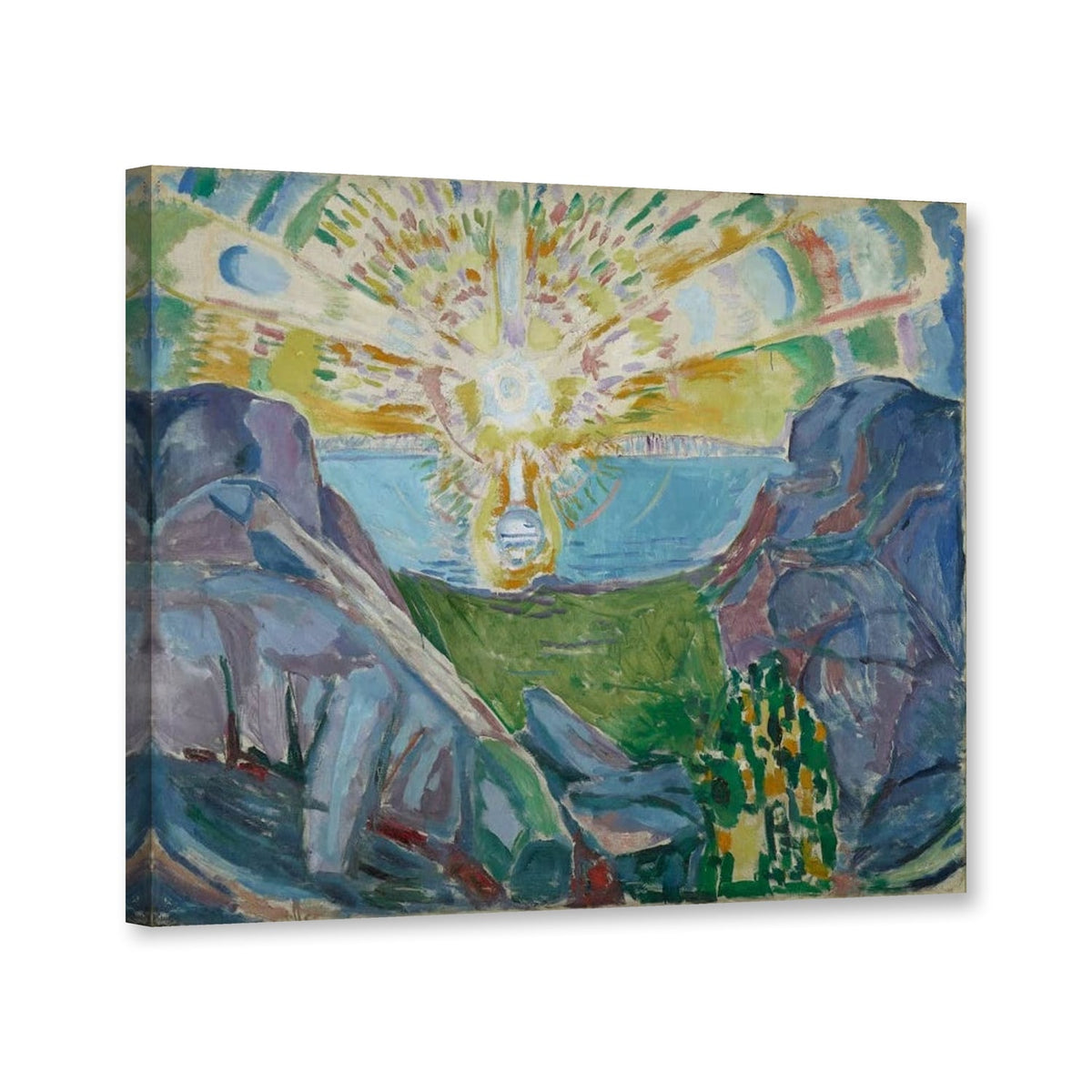 Die Sonne, Studie 1910 von Edvard Munch als Leinwand – Perspektivansicht