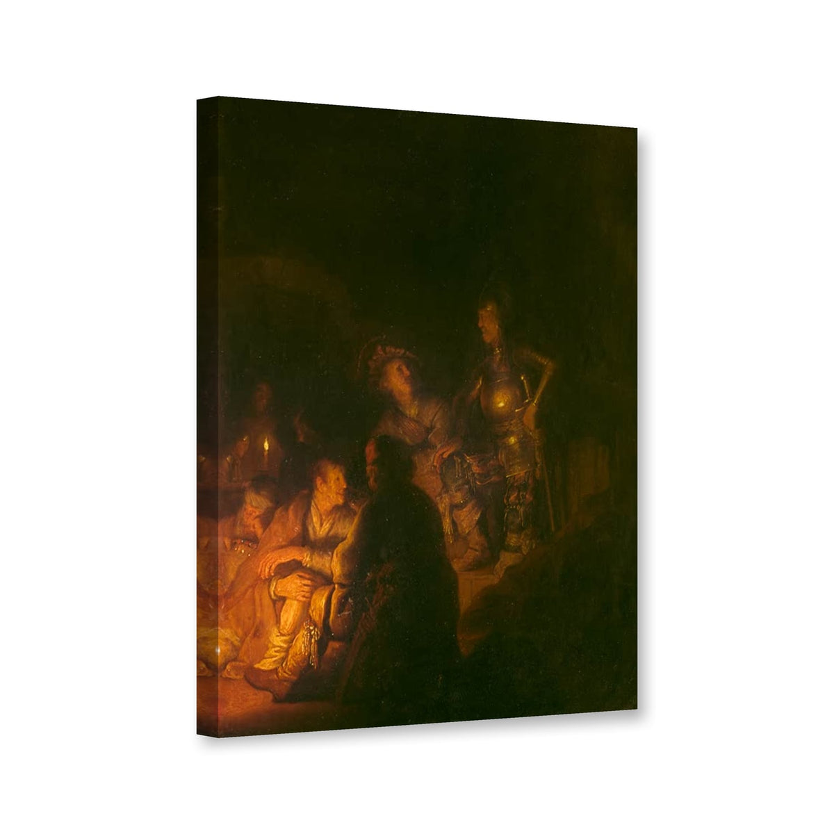 Die Verleugnung Petri von Rembrandt van Rijn als Leinwand – Perspektivansicht