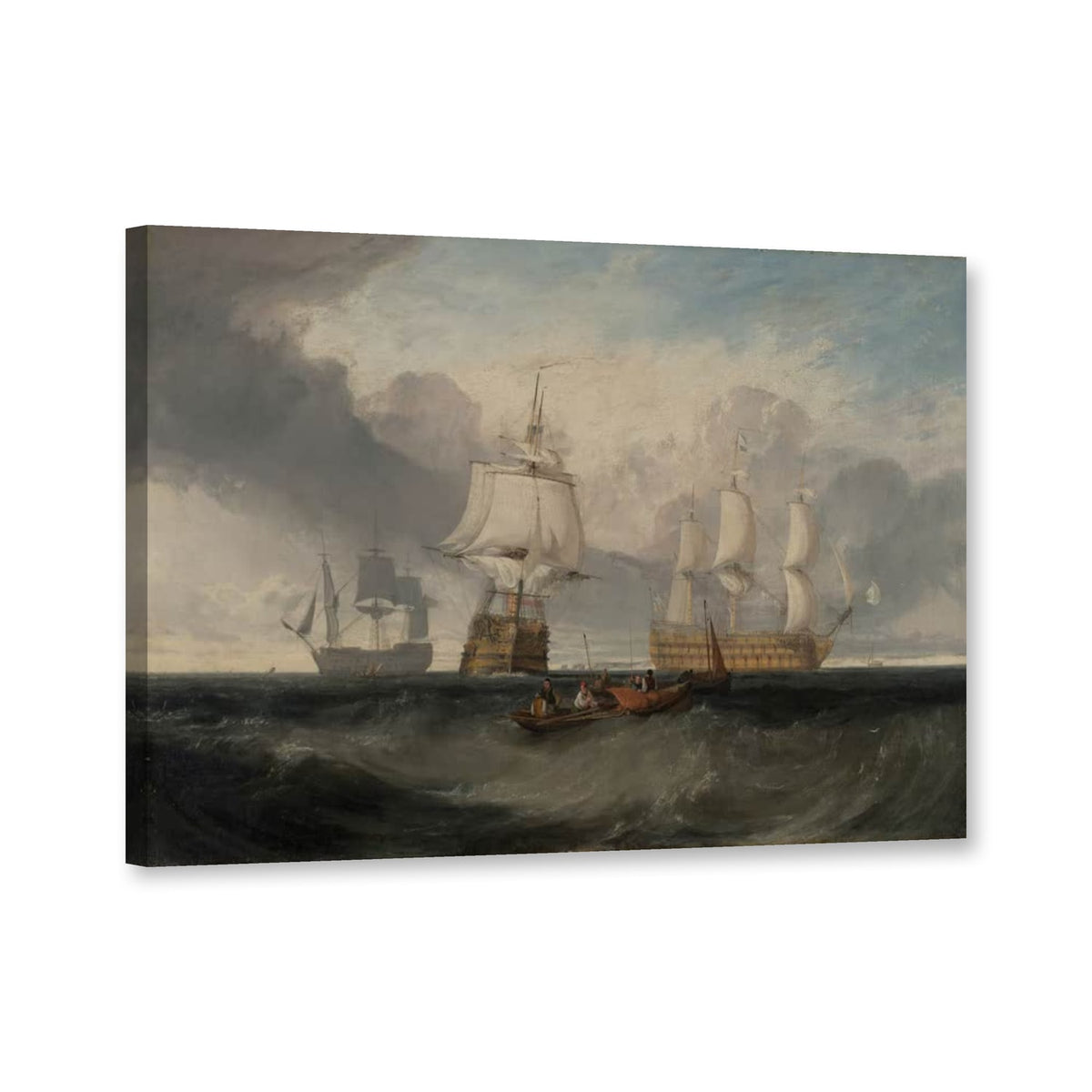 Die Victory kehrt von Trafalgar zurück, in drei Positionen von William Turner als Leinwand – Perspektivansicht