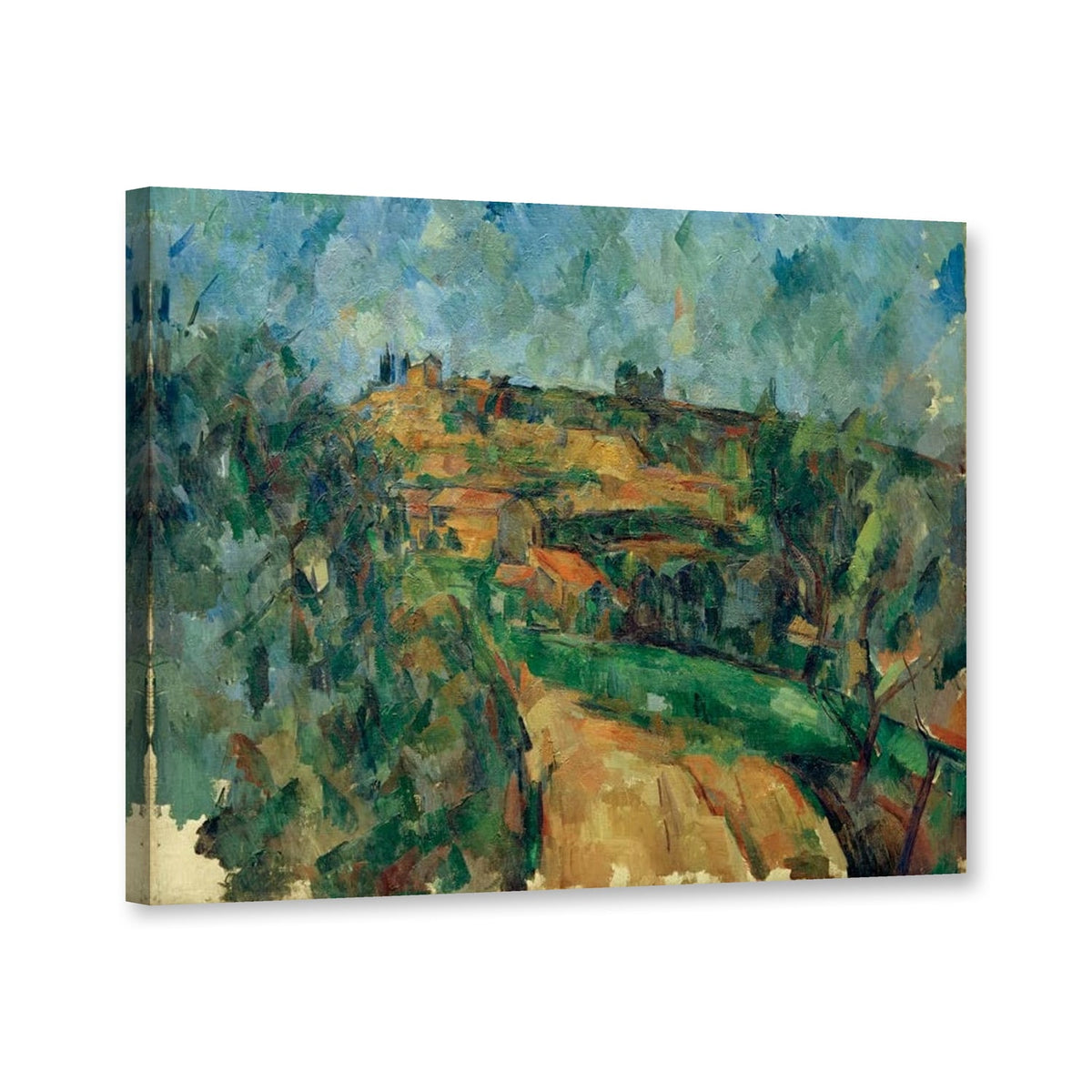 Die Wegbiegung oberhalb des Chemin des Lauves von Paul Cézanne als Leinwand – Perspektivansicht