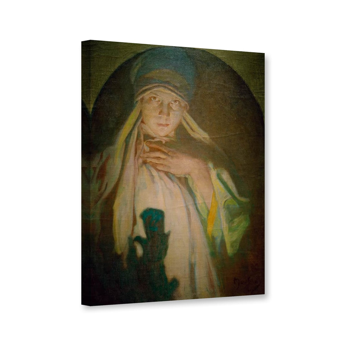 Die Zauberin von Alfons Mucha als Leinwand – Perspektivansicht