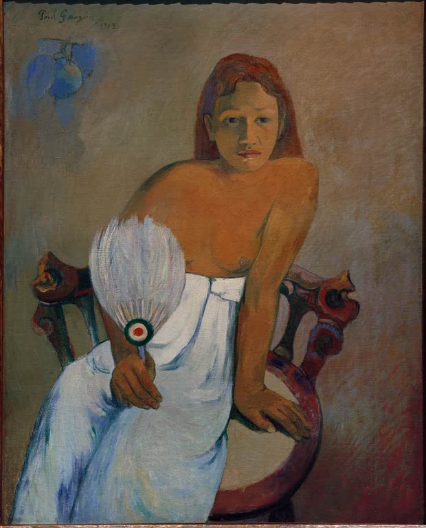 Jeune tahitienne à l'éventail
