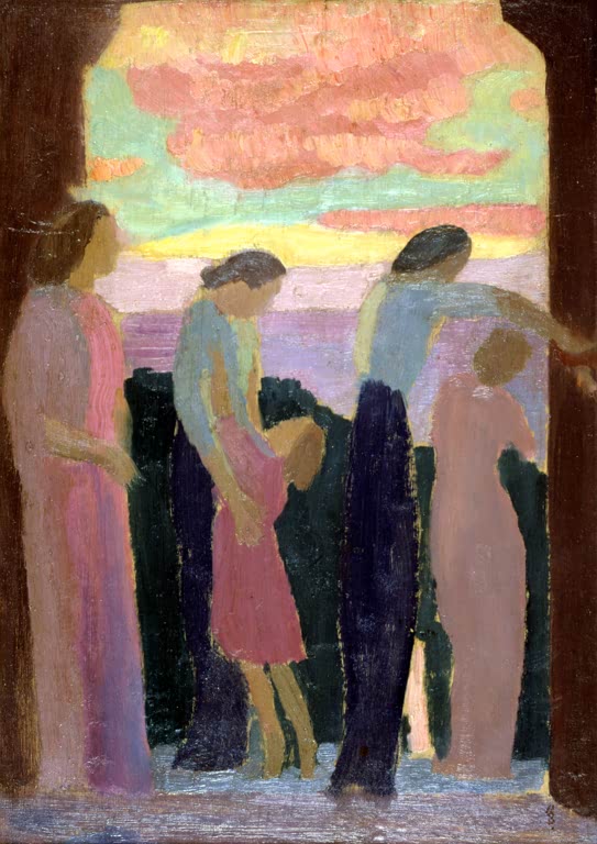 Marthe Denis et les enfants sur le balcon