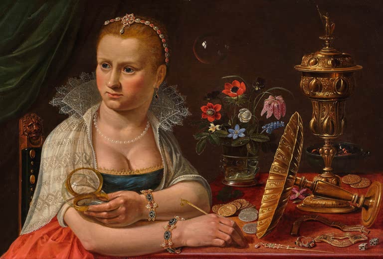 Zelfportret met vanitas en bloemenstilleven