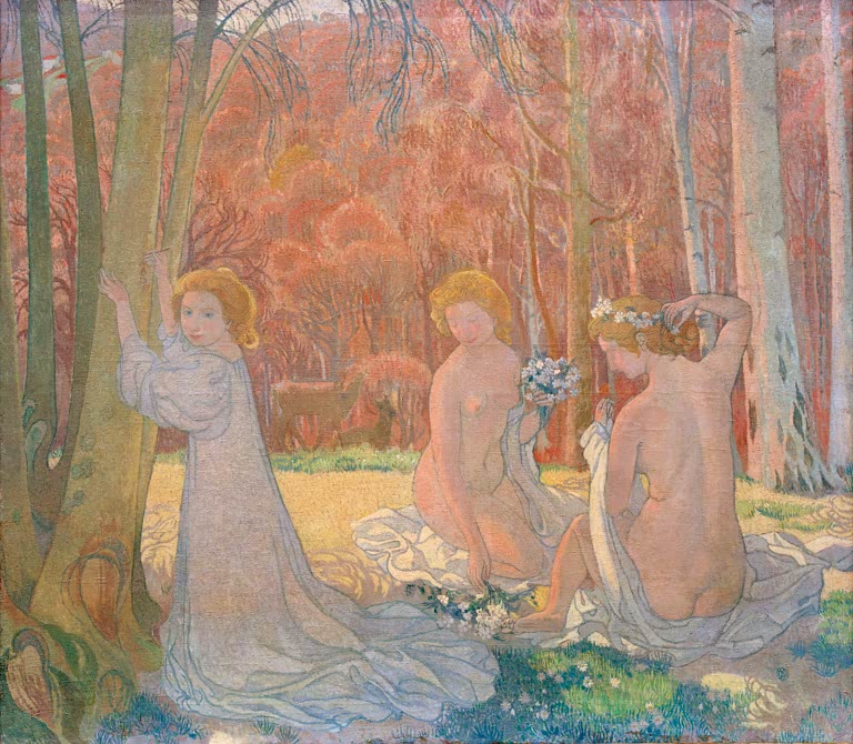 Figures dans un paysage de printemps