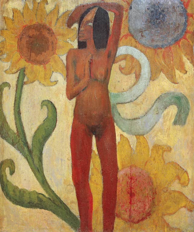 Femme nue et fleurs de tournesol