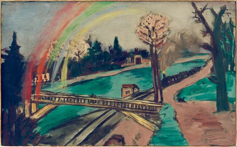 Eisenbahnlandschaft mit Regenbogen