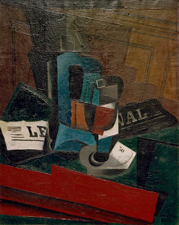 Syphon, verre et journal