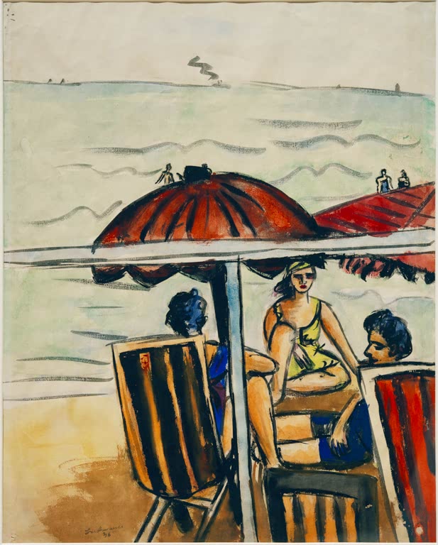 Strandszene mit Sonnenschirmen