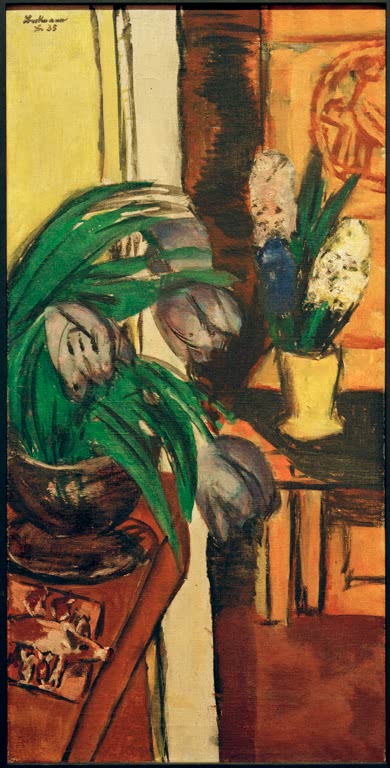 Violette Tulpen (auf Gelb)