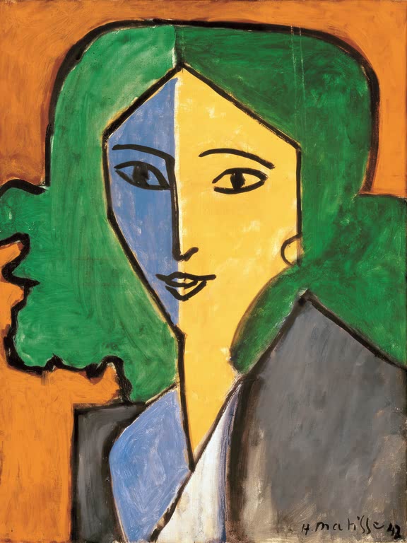 Madame L.D., portrait vert, jaune et bleu