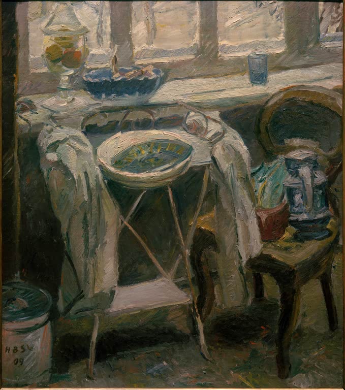 Stillleben mit Aussicht aus dem Atelier im Schnee