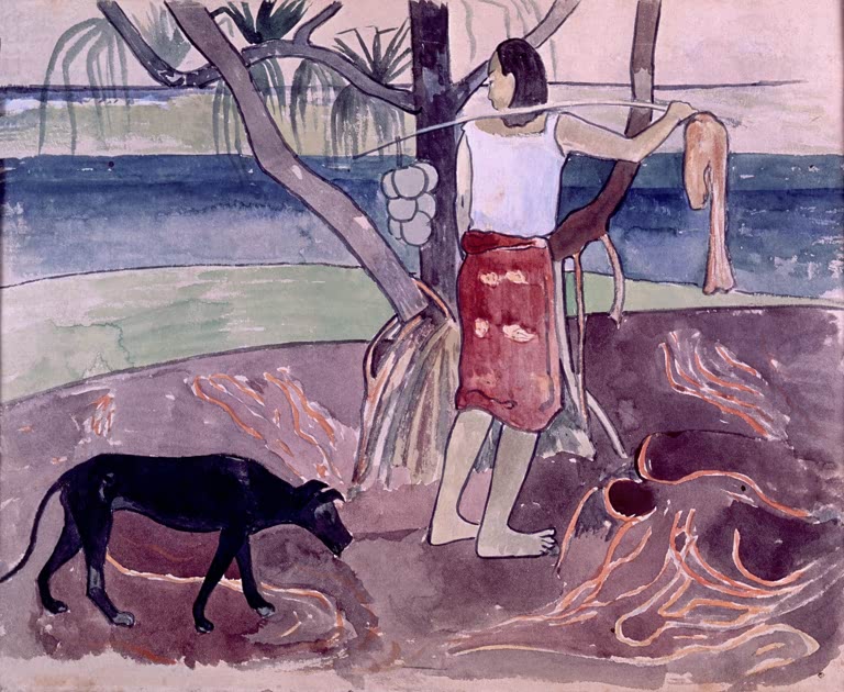 Tahitian Woman with a Dog