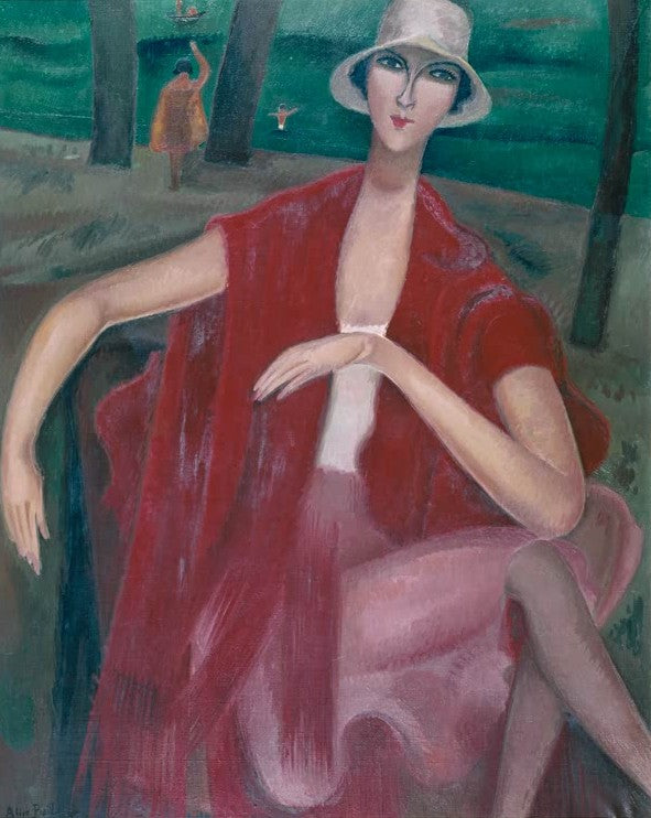 Femme en rouge au bord de l'eau