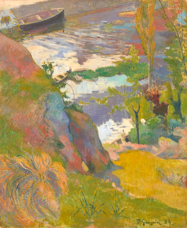 Pêcheur et baigneurs sur l'Aven