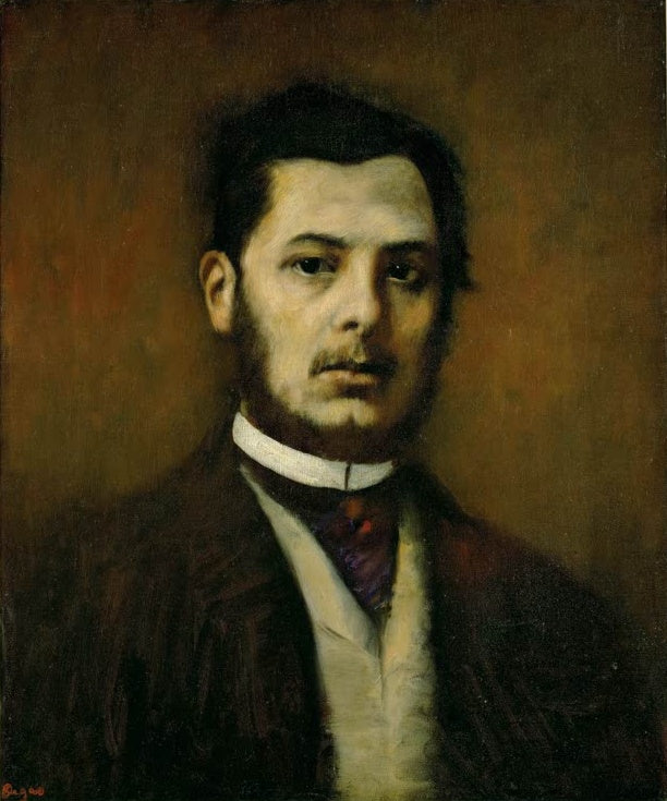 Brustbild eines Mannes mit Backenbart, weißem Kragen und violetter Krawatte – Edgar Degas Portrait d'homme Kunstkopie