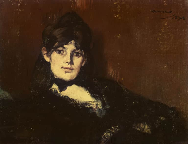 Édouard Manet Berthe Morisot liegend Kunstkopie, Bildnis der Malerin mit dunklem Haar vor rötlich-braunem Grund