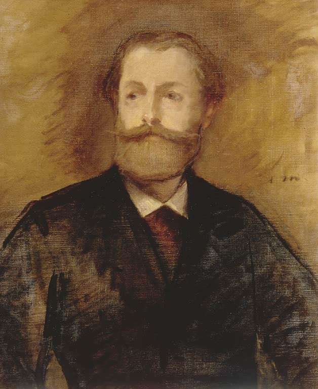 Édouard Manet Bildnis Antonin Proust, 1877 Kunstkopie, Brustbild eines Mannes mit Schnurrbart vor ockerfarbenem Grund