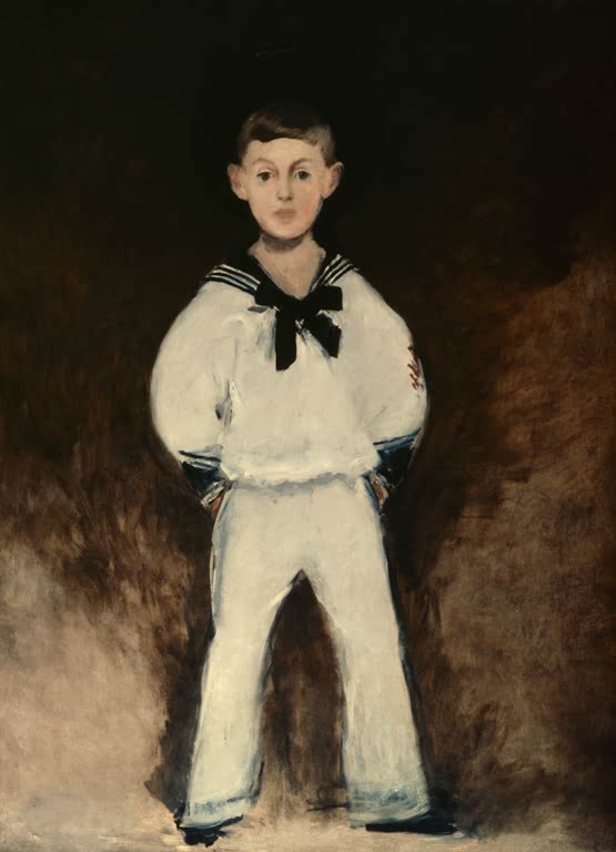 Édouard Manet Bildnis Henry Bernstein als Kind Kunstkopie, Junge im weißen Matrosenanzug vor dunklem Grund