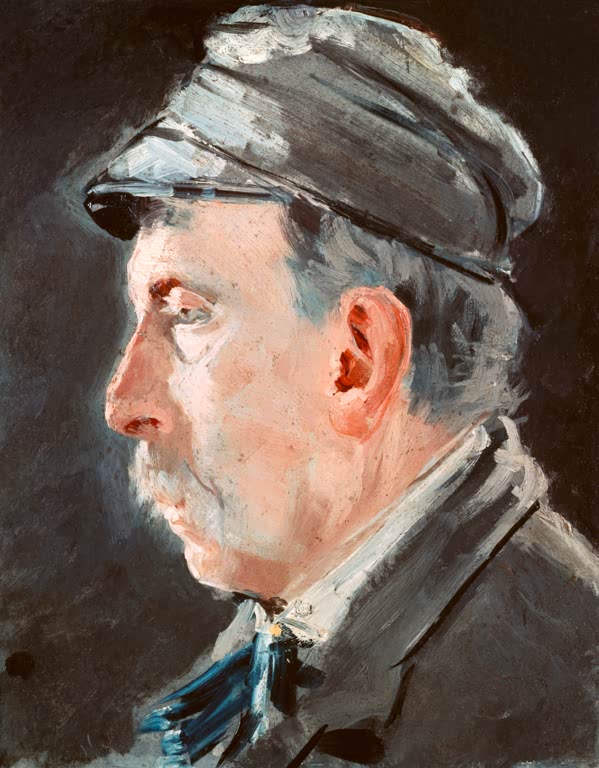 Édouard Manet Bildnis seines Hausmeisters Kunstkopie, Mann mit Schirmmütze und Schnurrbart im Profil mit blauem Halstuch