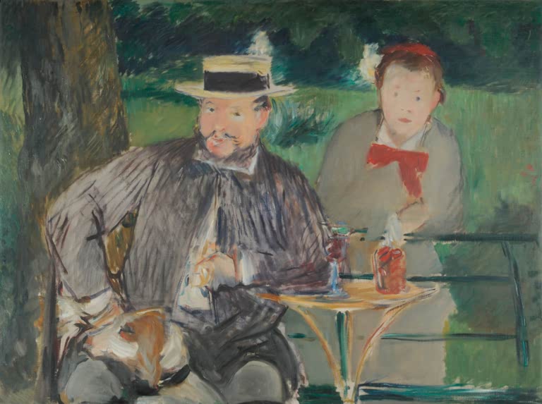Édouard Manet Bildnis von Ernest Hoschedé und seiner Tochter Marthe Kunstkopie, Vater mit Strohhut und Mädchen im Garten