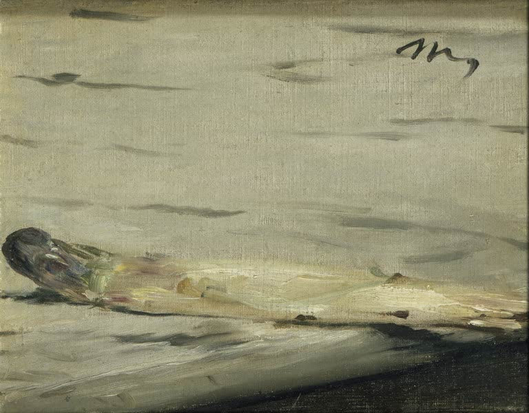 Édouard Manet Der Spargel Kunstkopie, einzelne Spargelstange auf graubeigem Grund mit Signatur oben rechts