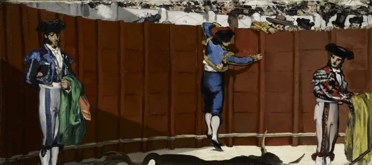 Édouard Manet Der Stierkampf, New York 1864 Kunstkopie, Toreros vor roter Barriere, im Vordergrund ein toter Stier