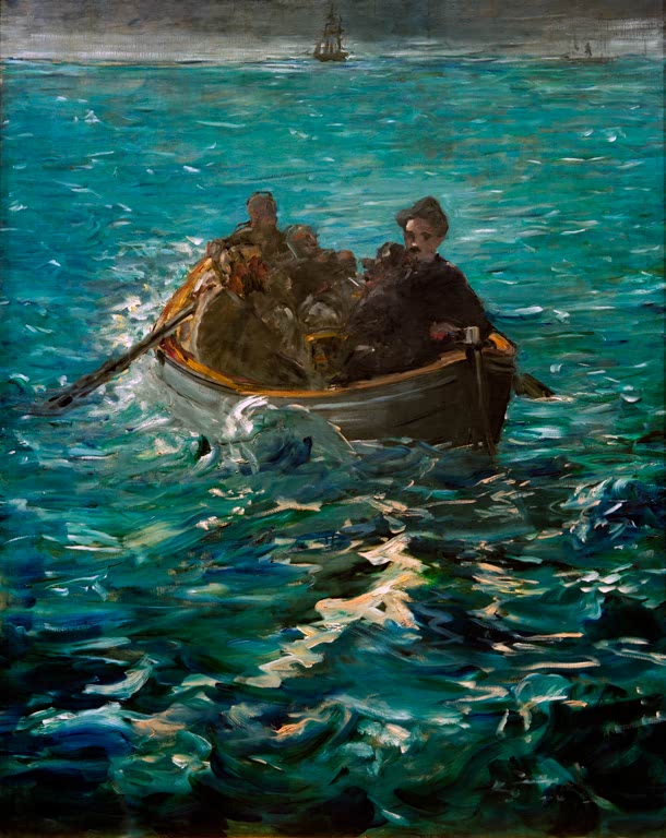 Édouard Manet Die Flucht des Henri Rochefort, große Studie Zürich Kunstkopie, kleines Boot auf türkisfarbenem Meer
