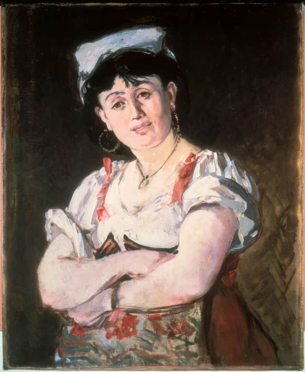 Édouard Manet Die Italienerin (Agostina Segatori) Kunstkopie, Frau mit weißem Kopftuch und verschränkten Armen