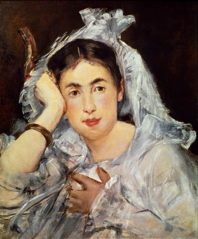Édouard Manet Marguerite de Conflans mit Kapuze Kunstkopie, junge Frau mit heller Kapuze stützt den Kopf in die Hand