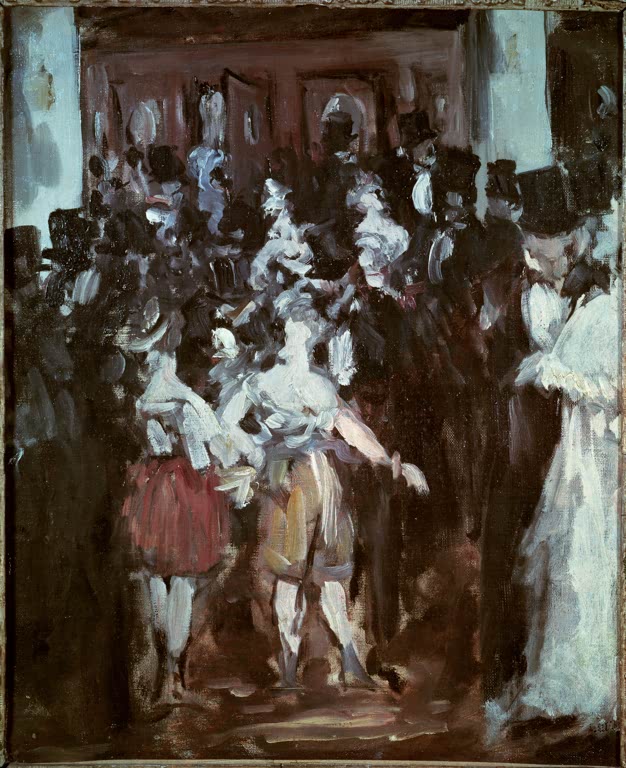 Édouard Manet Maskenball in der Oper, Tokio Kunstkopie, Menschenmenge in Zylindern und kostümierte Gestalten im Gedränge