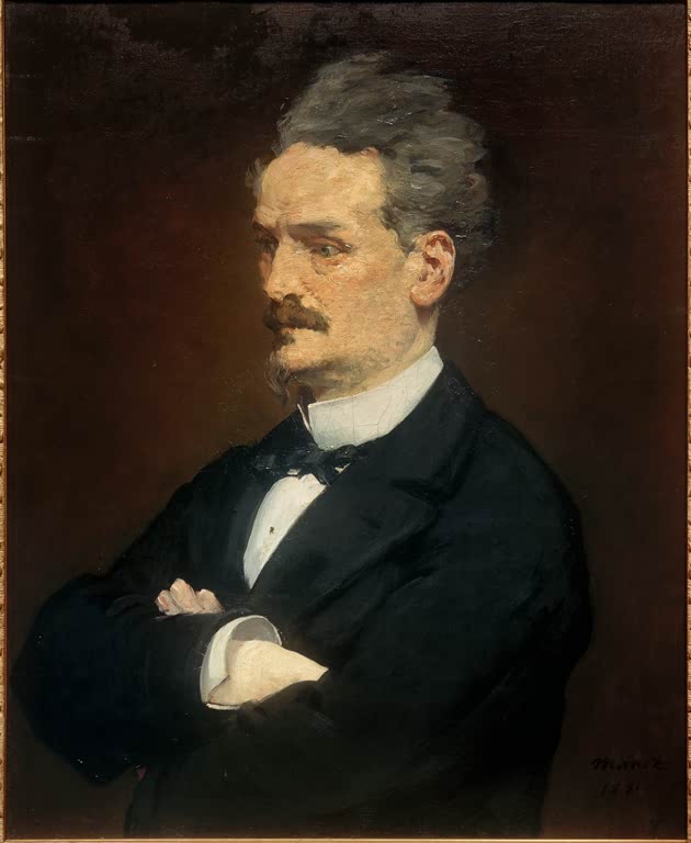 Édouard Manet Porträt Henri Rochefort Kunstkopie, Brustbild eines Mannes im dunklen Anzug mit verschränkten Armen