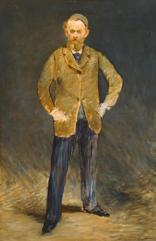 Édouard Manet Selbstporträt, Tokio Kunstkopie, bärtiger Maler mit Kappe in ockerfarbenem Rock, die Hände in den Taschen