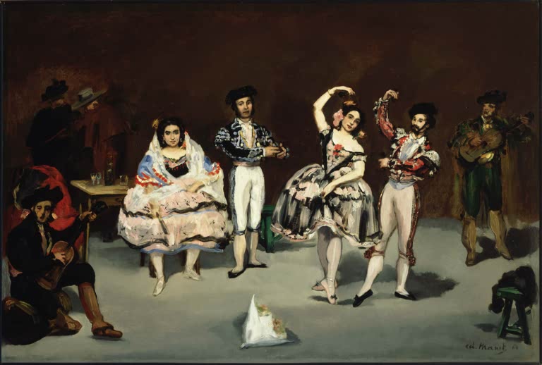 Édouard Manet Spanisches Ballett Kunstkopie, spanische Tänzer und Gitarristen in farbigen Kostümen auf einer Bühne