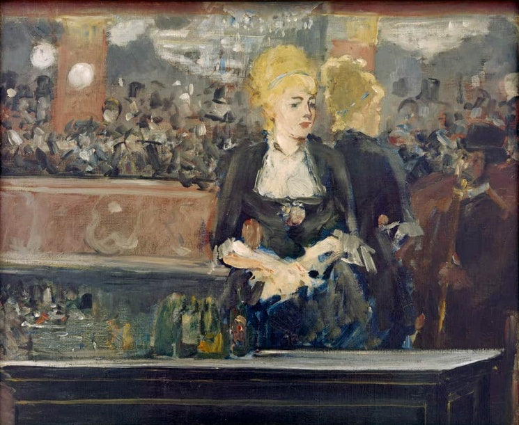 Édouard Manet Studie zur Bar in den Folies-Bergère Kunstkopie, blonde Bardame hinter dem Tresen vor Spiegel und Publikum