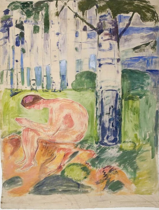 Edvard Munch Alma Mater Sitzender Jüngling Kunstkopie, nackter junger Mann sitzt nachdenklich im Wald