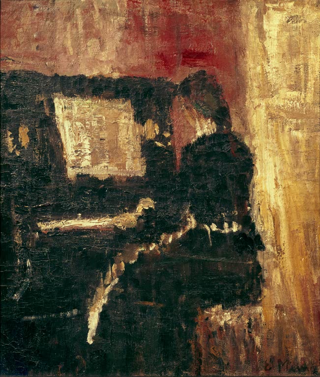 Dunkle Gestalt am Klavier mit aufgeschlagenen Noten – Edvard Munch Am Klavier Kunstkopie
