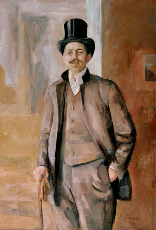 Herr mit Zylinder und Spazierstock im grauen Anzug – Edvard Munch Bildnis des Malers Dörnberger Kunstkopie