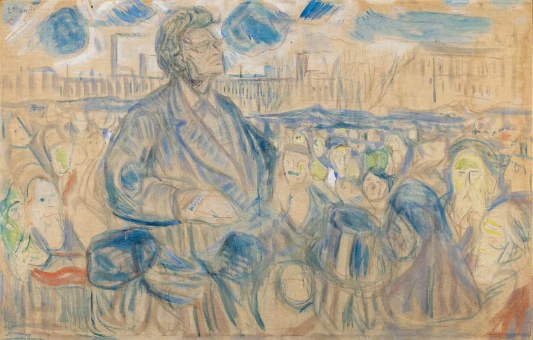 Redner vor großer Menschenmenge – Edvard Munch Bjørnstjerne Bjørnson spricht zu den Menschen Kunstkopie