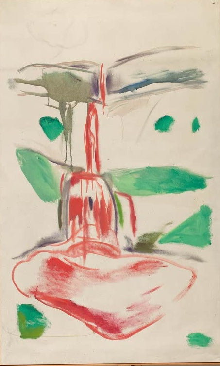 Roter Wasserfall mit grünen Farbflecken und grauen Wolken auf heller Leinwand – Edvard Munch Blutwasserfall Kunstkopie