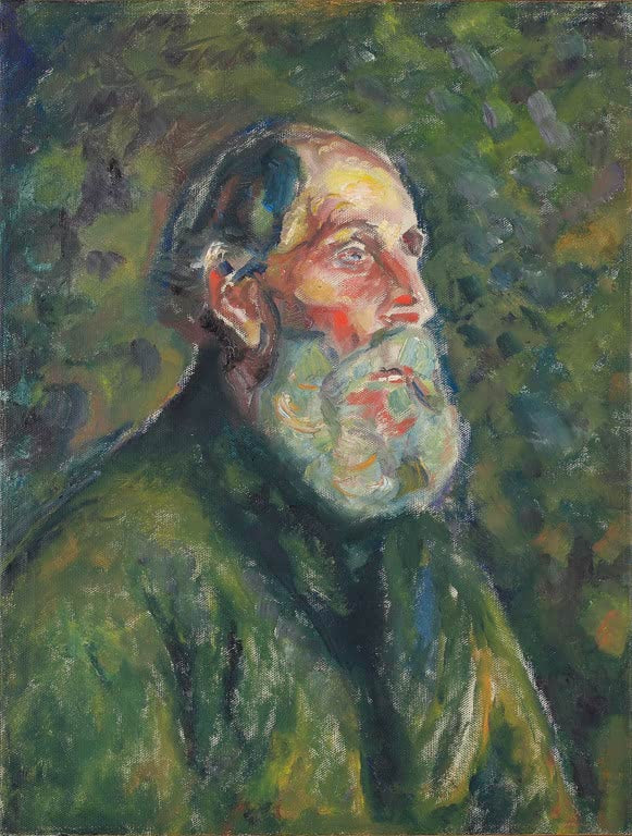 Porträt eines alten Mannes mit grauem Bart im Profil vor grünem Hintergrund – Edvard Munch Børre Eriksen Kunstkopie