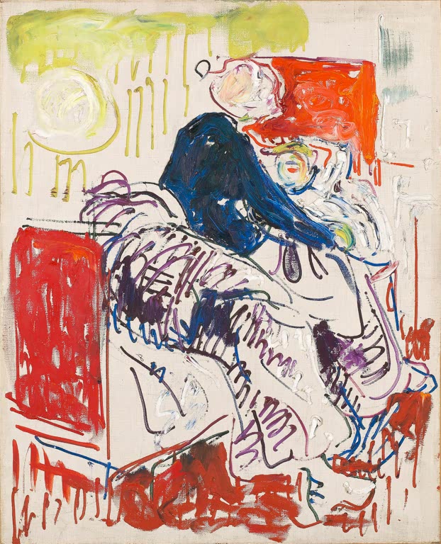 Skizzenhaft gemalter Mann beugt sich über ein Bett mit rotem Kopfteil – Edvard Munch Der Tod des Bohemiens Kunstkopie