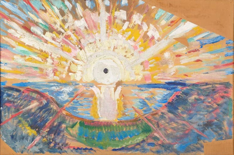 Strahlende Sonne über dem Meer mit bunten Strahlen – Edvard Munch Die Sonne Kunstkopie