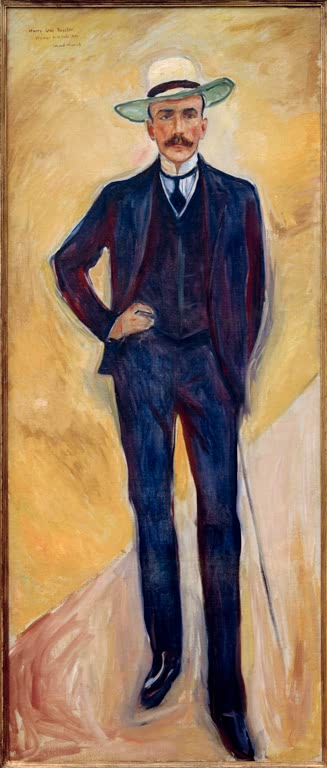 Ganzfigurenporträt eines Mannes mit Strohhut im dunklen Anzug – Edvard Munch Harry Graf Kessler Kunstkopie
