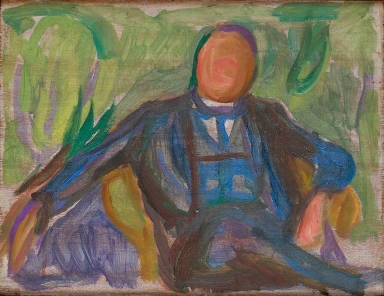 Mann in blauem Anzug lehnt im Sessel vor grünem Grund – Edvard Munch Heinrich C. Hudtwalcker Kunstkopie
