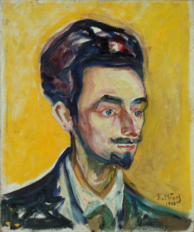 Porträt eines Mannes mit Schnurrbart und Spitzbart vor gelbem Hintergrund – Edvard Munch Helge Rode Kunstkopie
