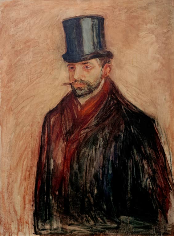 Mann mit Zylinder und dunklem Mantel vor lachsfarbenem Grund – Edvard Munch Julius Meier-Graefe Kunstkopie