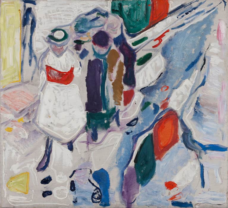 Kinder in Weiß und Dunkel auf farbig zerfleckter Straße – Edvard Munch Kinder auf der Straße Kunstkopie