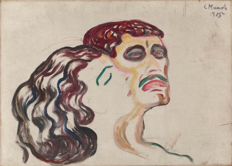 Mann und Frau mit wallendem Haar, Köpfe dicht beieinander – Edvard Munch Kopf an Kopf Kunstkopie